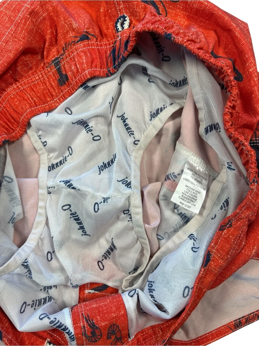 Johnnie-O Size XL Red Lobster Print Lined Swim‎ Trunks EUC